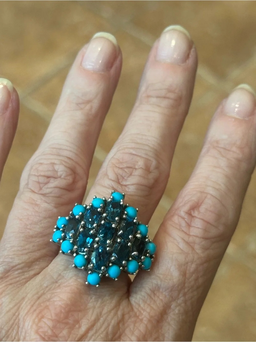 Turquoise and Blue Cluster Cocktail Ring - Women Jewelry